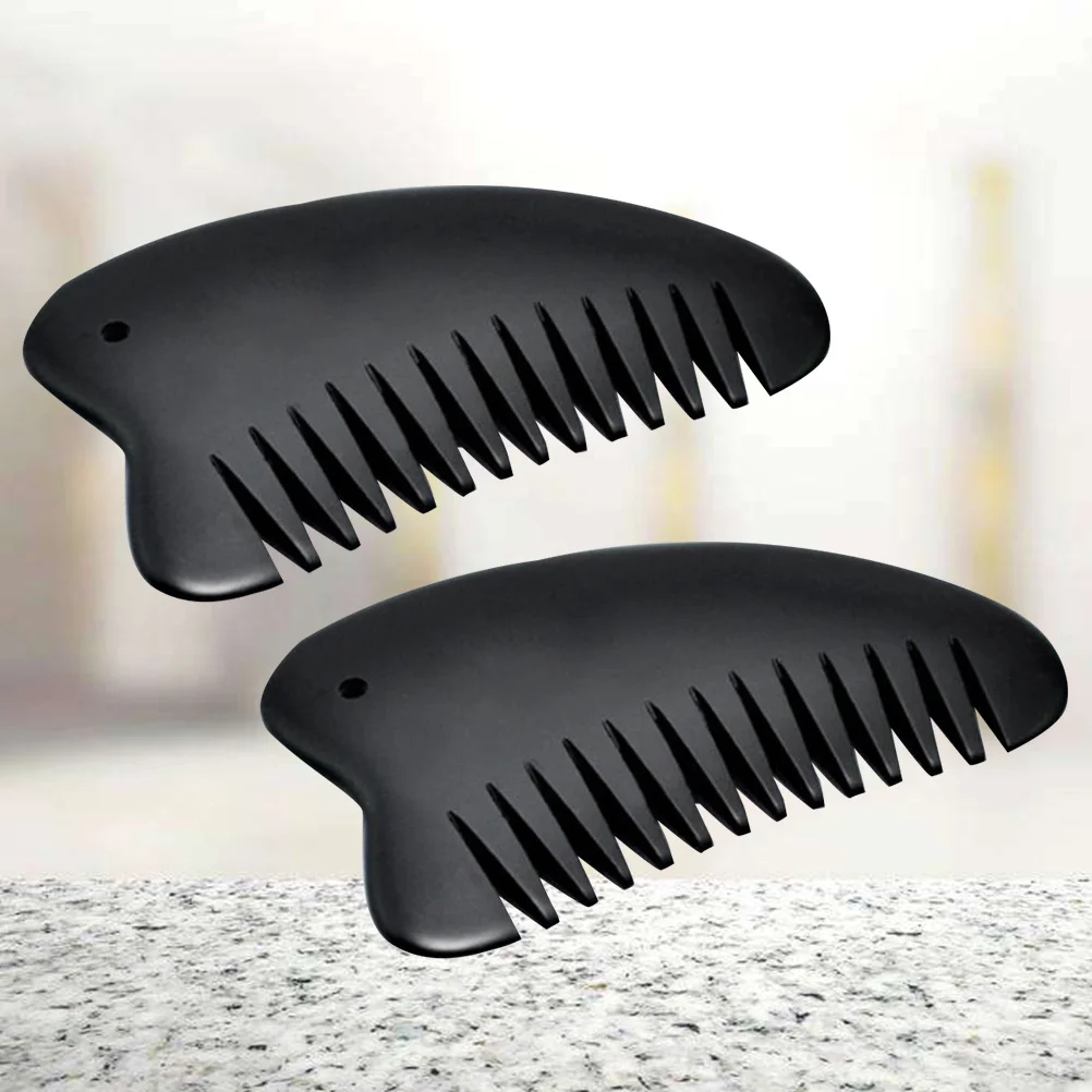 2pcs Natural Stone Needle Massage Comb Black Smooth Edges Portable Hair Comb For Women Men Fine Craftsmanship