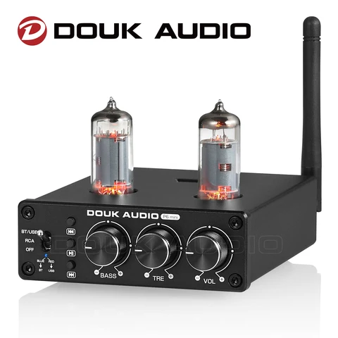 Douk Audio-HiFi Válvula Tubo Pré-amplificador, Bluetooth 5.0, USB Player, Home Desktop pré-amplificador com graves agudos Control, receptor estéreo
