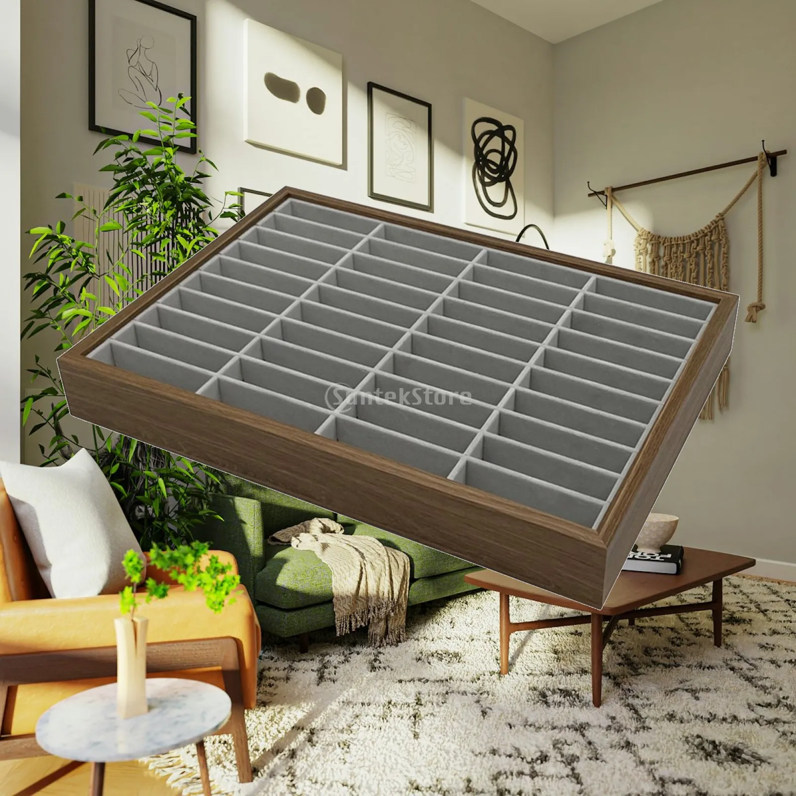 40Slots Bangle Bracelet Display Tray Wooden Velvet Storage Box Organiser
