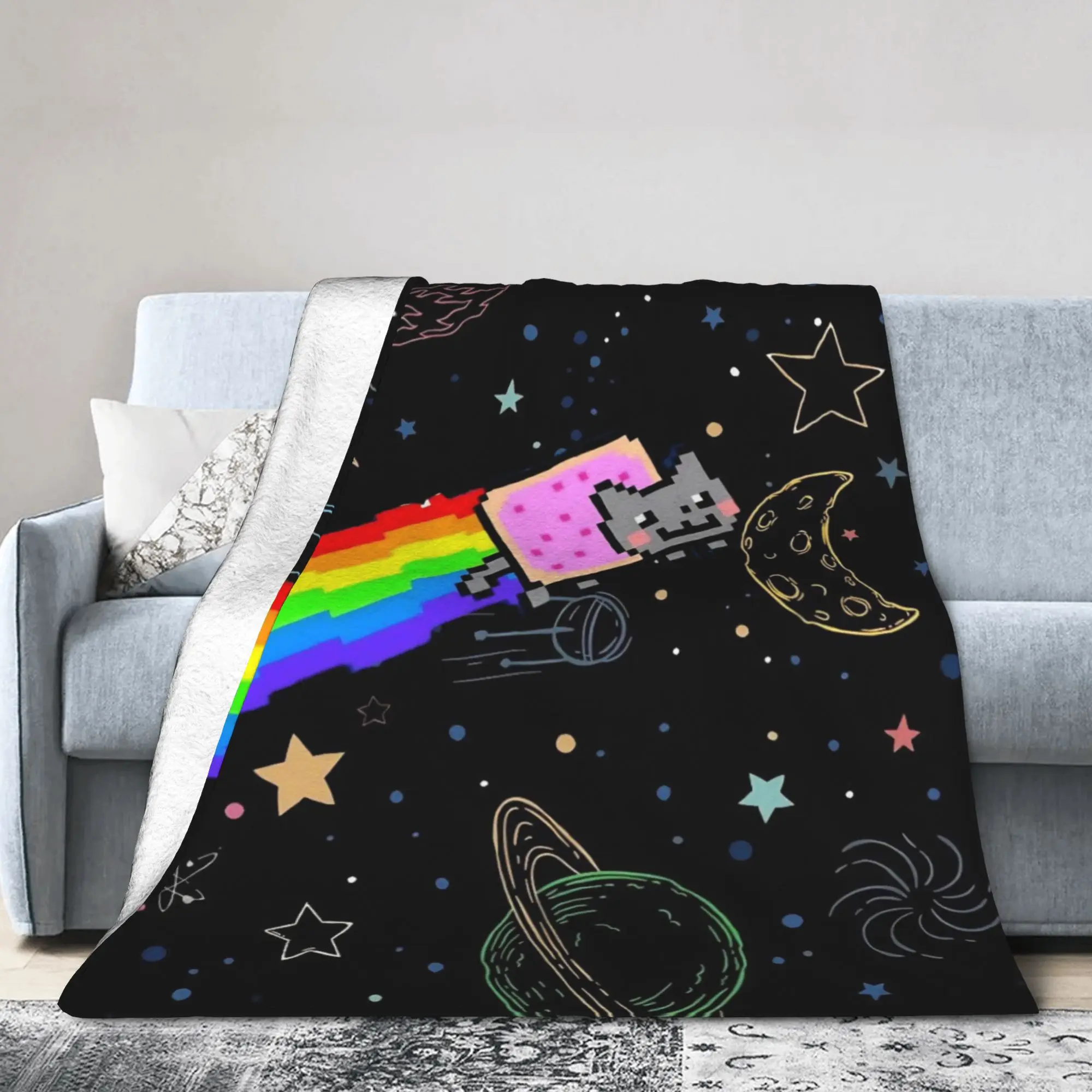 Nyan-Cats Rainbow Funny Game Blankets Coral Fleece Plush Decoration Internet Meme Breathable Warm Throw Blanket Bedding Throws