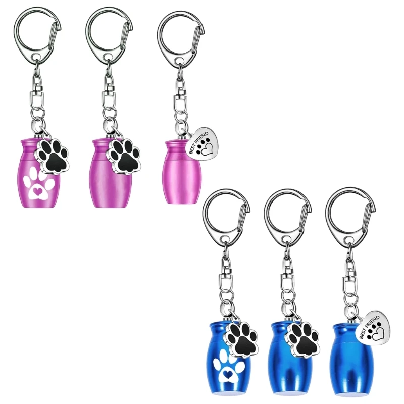 New 3PCS Pet Memorial Keychain Dog Paws Ashes Container for Pet Dog Loss Remembrances