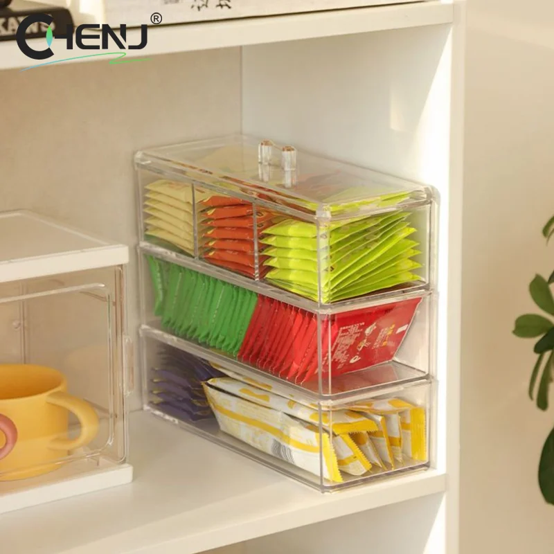 Tea Bag Storage Box Drawer Type Coffee Capsule Sorting Box Acrylic Sealed Storage Jar with Lid Tea Coffee Sugar Container