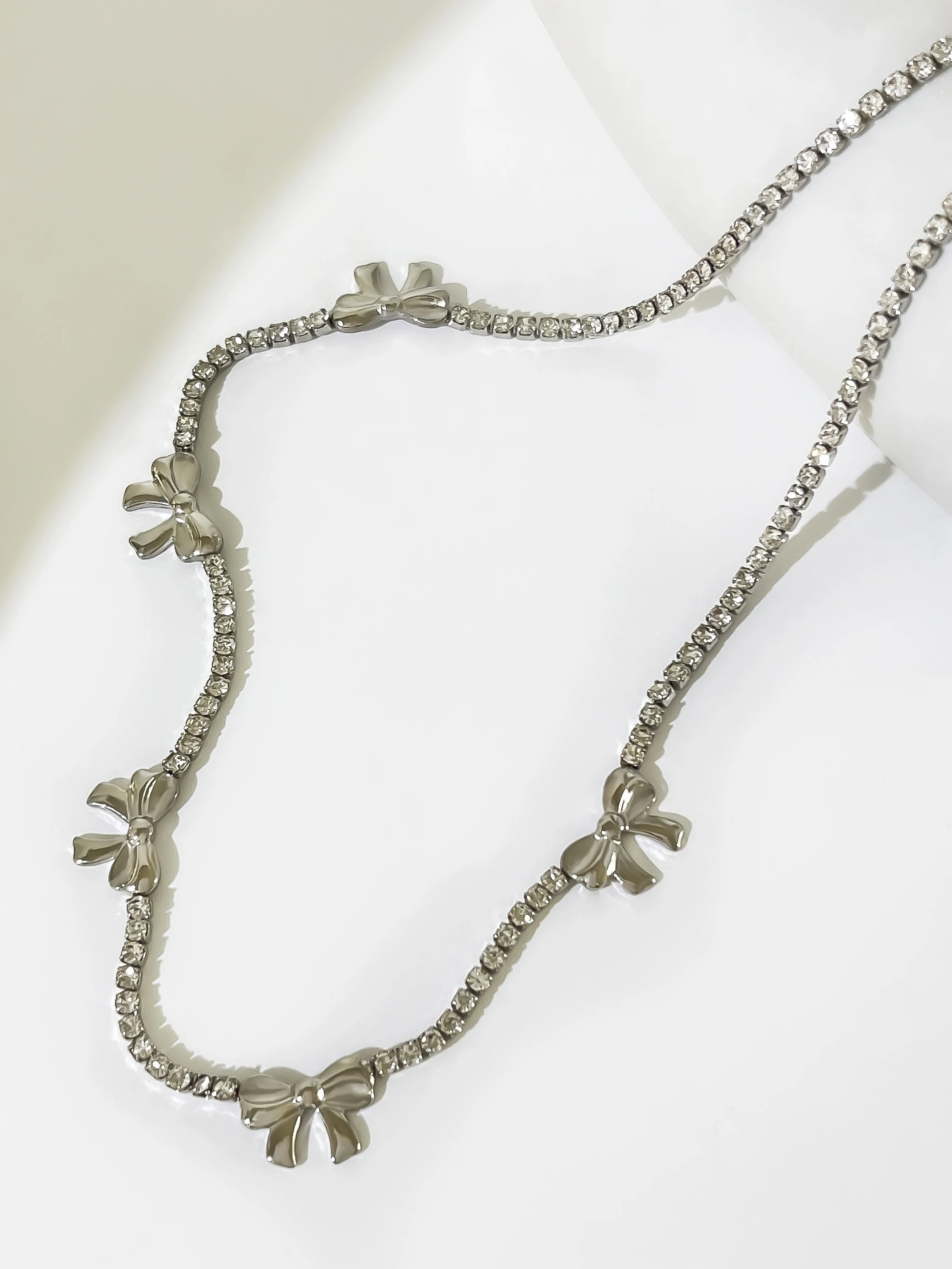 Peri\'sbox Anti Tarnish Stainless Steel Cute Bow Cz Tennis Choker Necklace for Girl Y2K Tie the Knot Zircon Collar Korean Jewelry