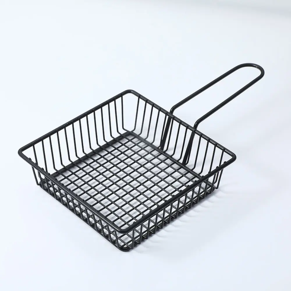 Square Mini Serving Basket Kitchen Oil Filter Tool French Fry Holder Metal Snack Stand Restaurant Food Presentation Tray