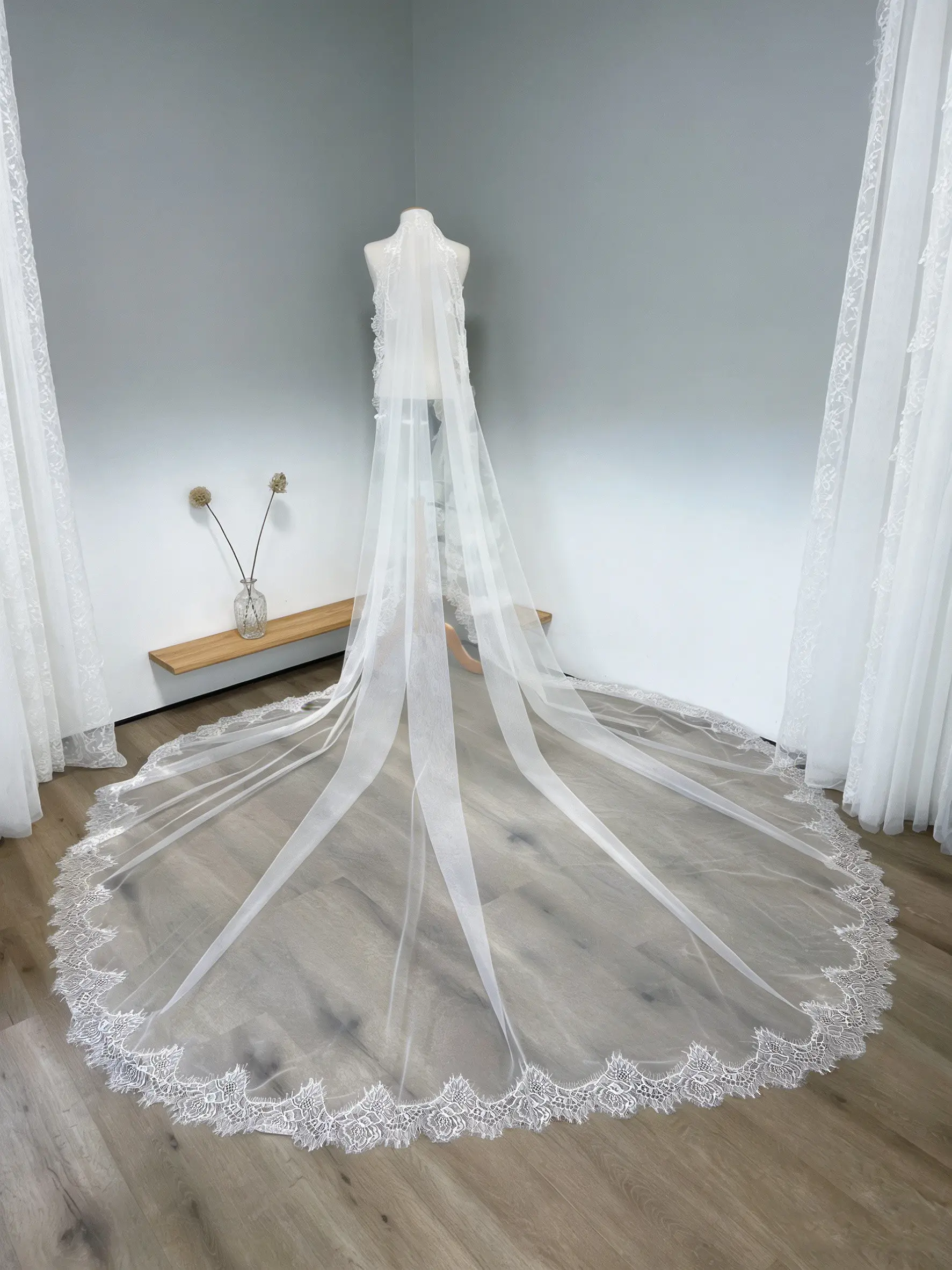 

Retro Soft Lace Headdress Bridal Master Soft Tulle Mantilla Lace Edge Bridal Veil Wedding Veil Headwear Handmade Custom Length