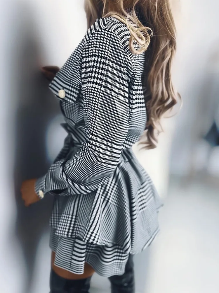 Houndstooth Print Pocket Design Romper