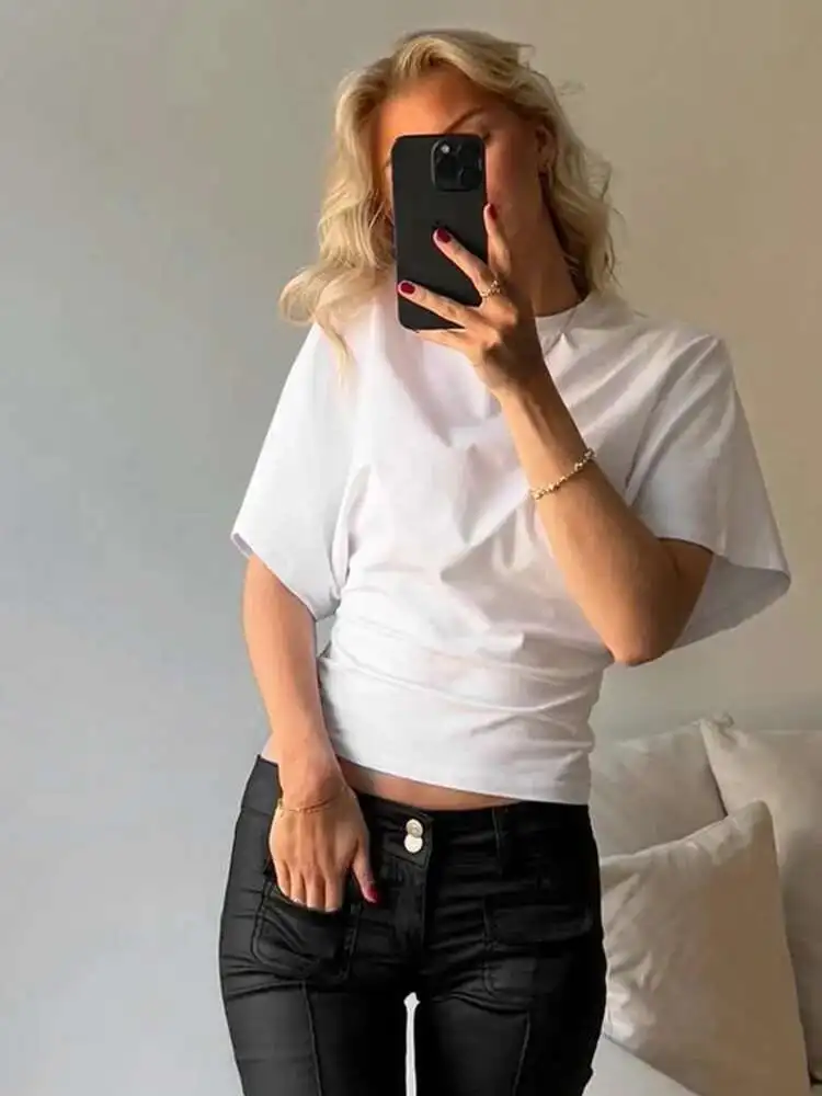 Mode Lässig Solide Grau Gestellte T-shirt Frau Kleidung Oansatz Korsett Tops Streetwear Mädchen Frühling Sommer Kurze T-shirts M8CW