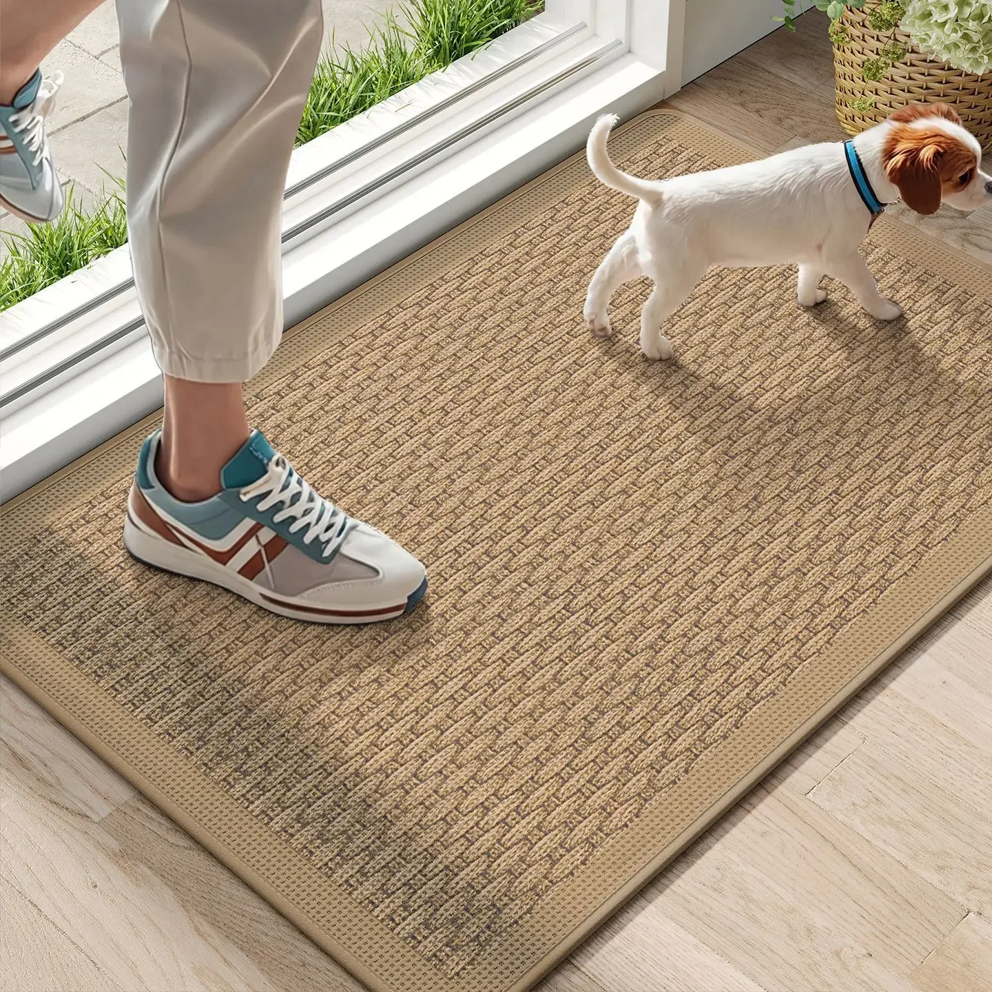 Linen Weave Door Mat, Dirt Trapper Absorbent Wear Resistant Outdoor Mat, Solid Color Non Slip Floor Mat for Entryway Entrance