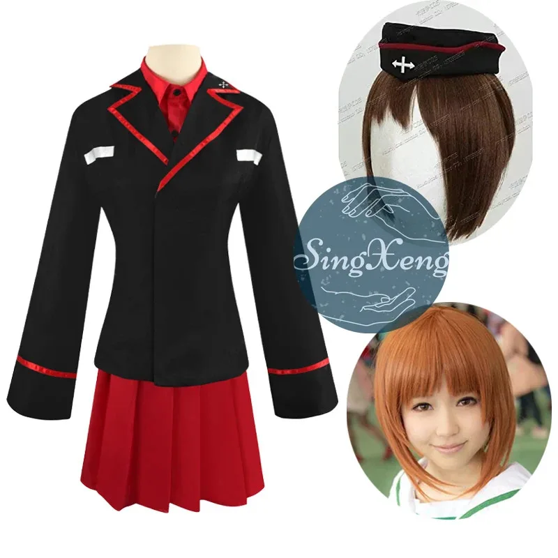 SingXeng Anime Girls Und Panzer Maho Nishizumi Cosplay Costume with Hat Uniforms Customize Women Dress Halloween