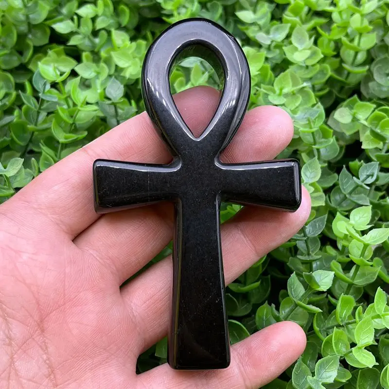 Natural Healing Obsidian Anka Black Crystal Cross Egyptian Ankh Life Symbol Hand Carved Crafts Orgone For Meditation Stone