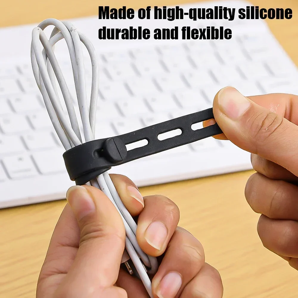 Cable Organiser Reusable Silicone Cable Ties Desk Winder Wire Management Clips for Earphone USB Cord Mouse Home Office Travel