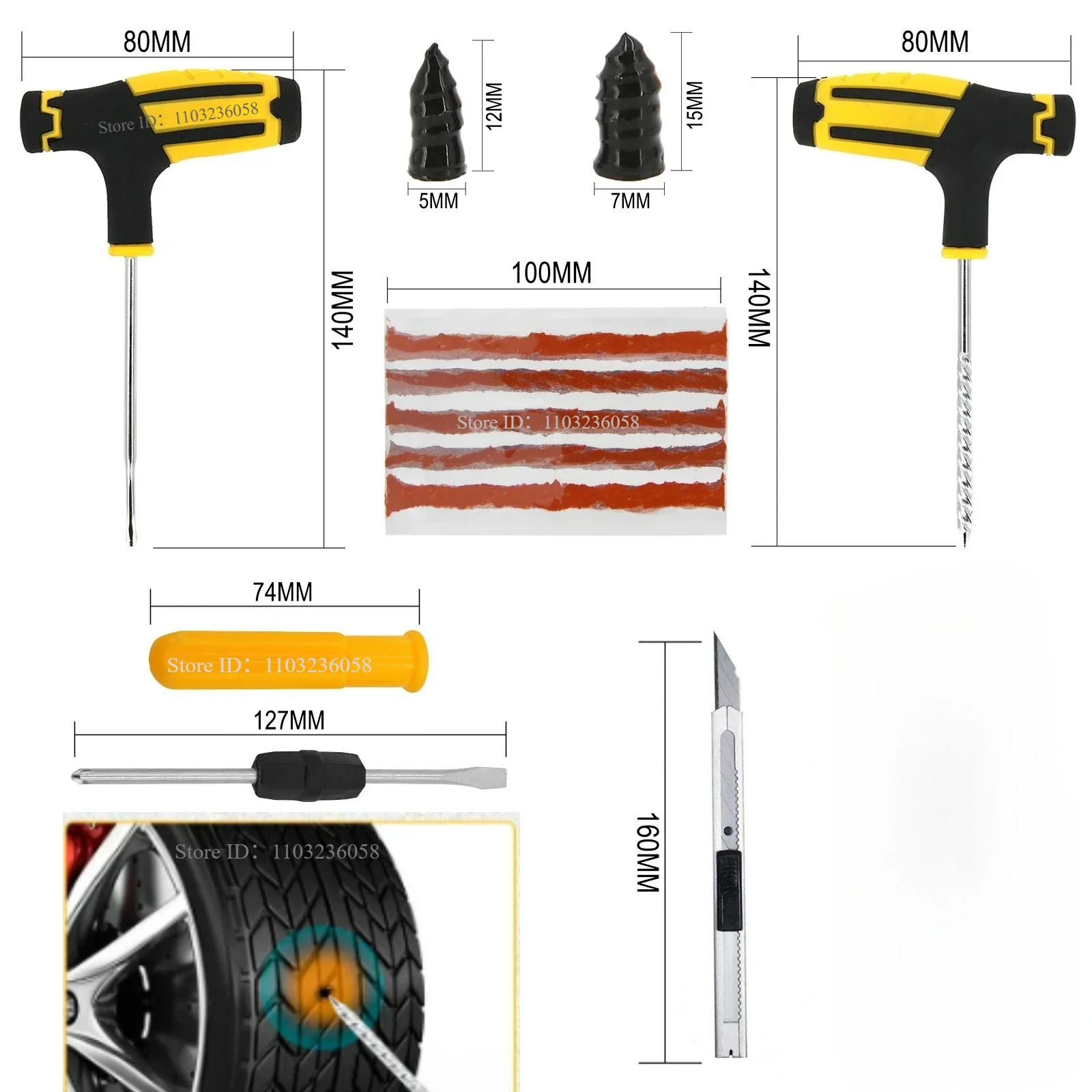 Zestaw do naprawy opon samochodowych PWS Narzędzia do awaryjnego przebijania opon do uniwersalnych pasków opon Narzędzie do naprawy kleju