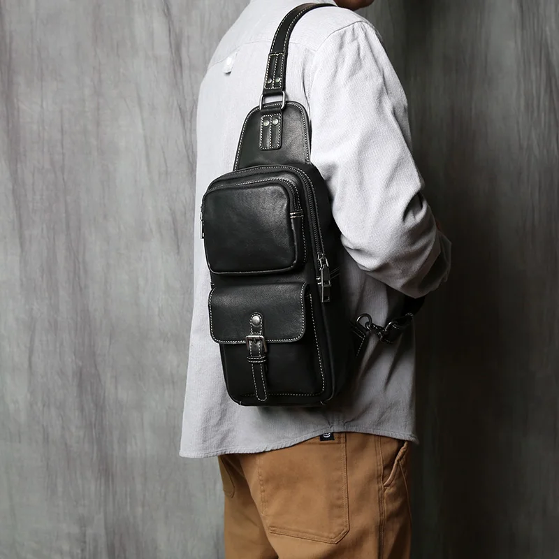 Neue Echtes Leder männer Brust Tasche Handgemachte Top Schicht Rindsleder Umhängetasche Große Kapazität Schulter Tasche Trendy männer tasche NZPJ – Detail 3