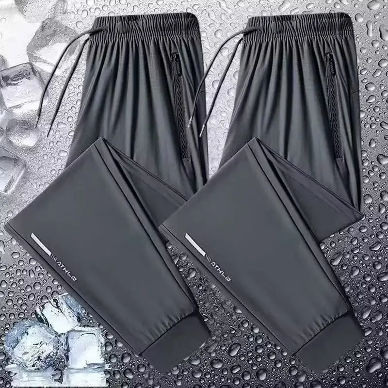 

summer men pants plus size 8XL Ice silk quick drying loose straight hole breathable elastic sports pants cold high-grade pants