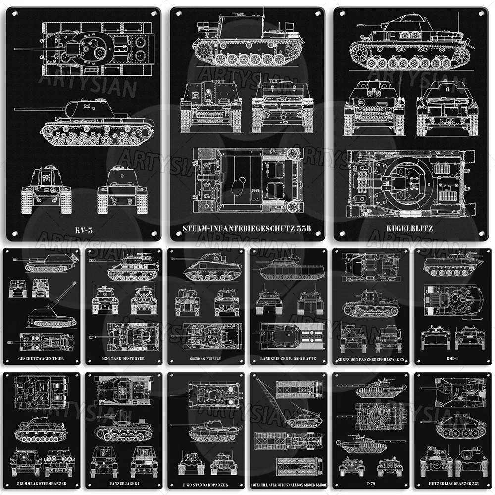 Металлический знак для технического рисования Tank, патент в стиле милитари, зеркальная решетка, средний резервуар T25, 45 м, ZRINYI PANZER, фотоэлемент 35