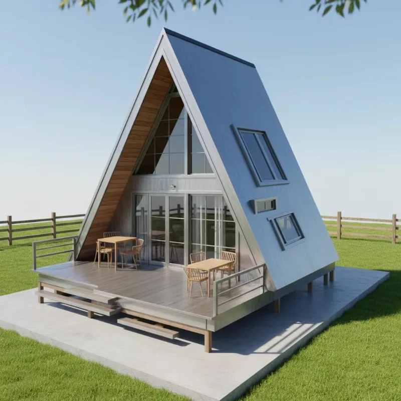 Customized Prefab Triangle House 20ft 40ft Portable Steel Frame Home With Sandwich Panel For Outdoor Camping Shelter