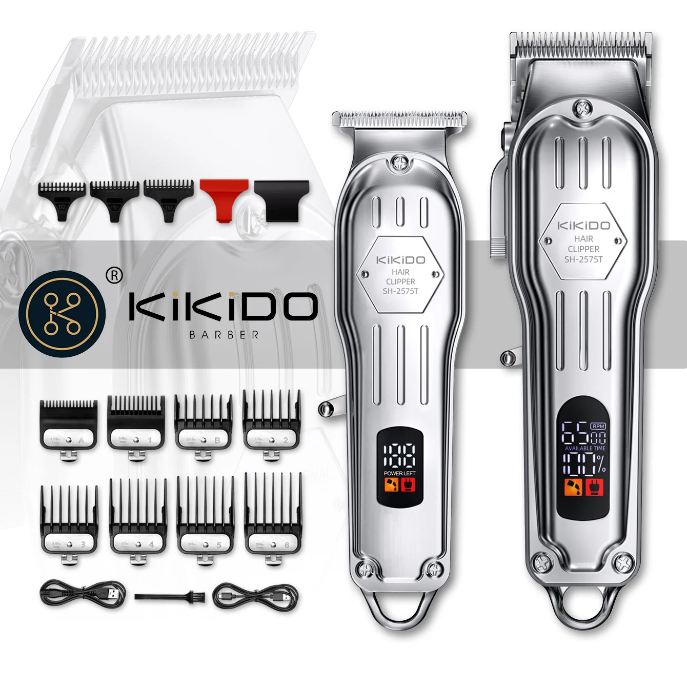 KIKIDO Two-In-One Professional Barber Set for Hair Beard Shaver Kit for Men USB Charging Electric Trimmer Hair Clipper Gift2575T