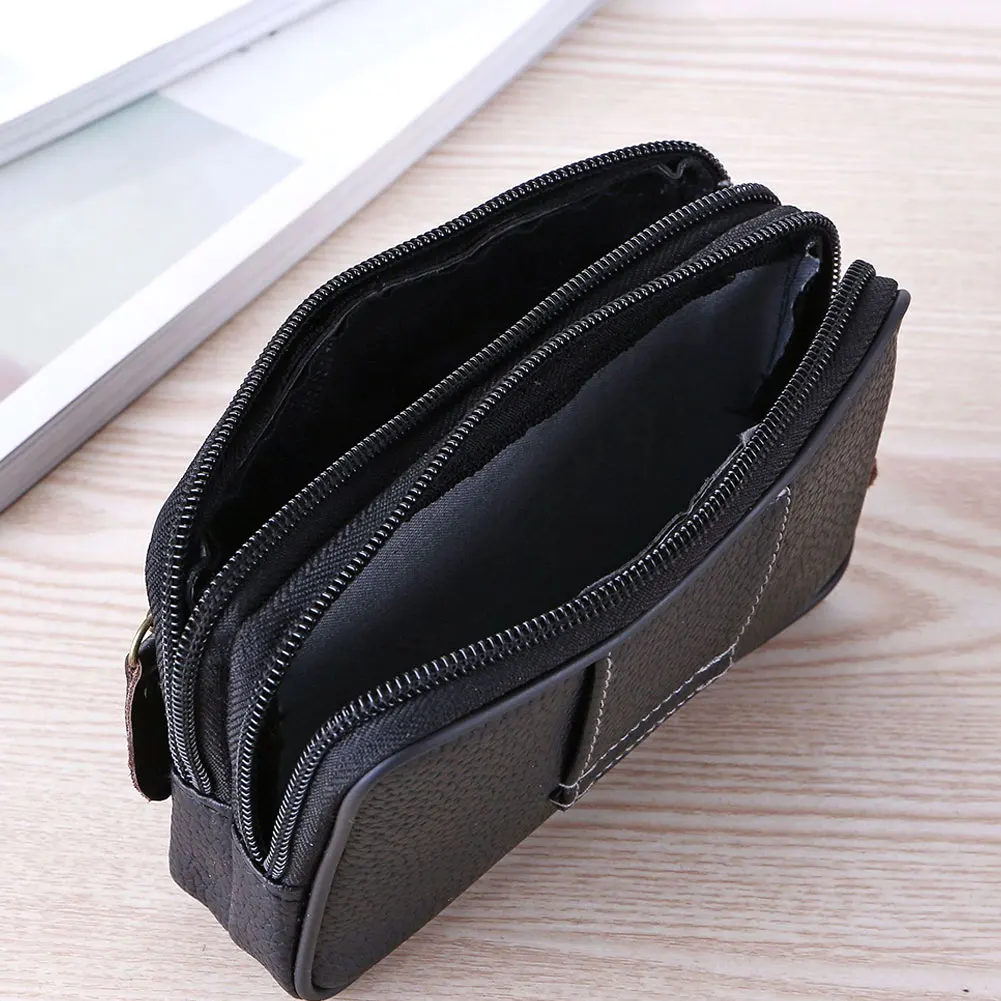 New Man Multi-function Mini Waist Bag PU Leather Double Layer Zipper Phone Card Bag Fashion Travel Belt Bags Fanny Pack