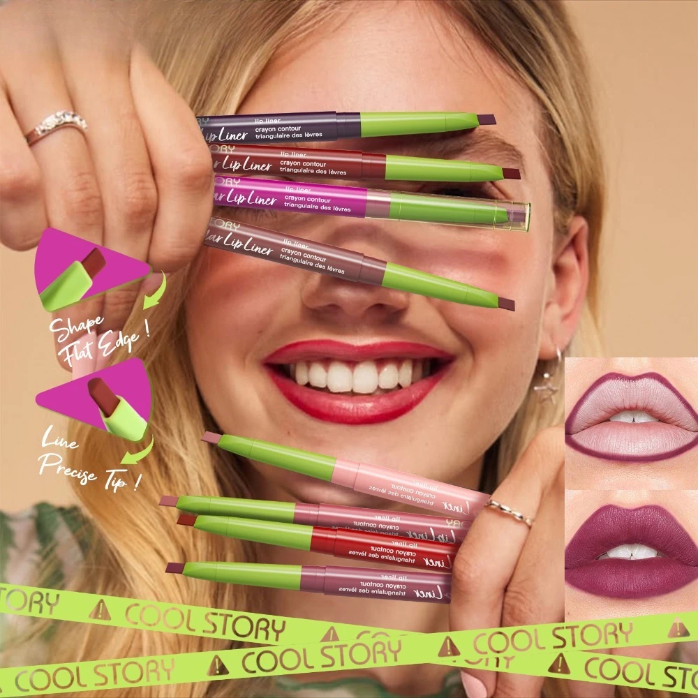 Zestaw konturówek do ust 8 szt. Matowe, trójkątne, wodoodporne, długotrwałe kredki do precyzyjnego konturowania i modelowania ust, odporne na rozmazywanie, do noszenia przez cały dzień.