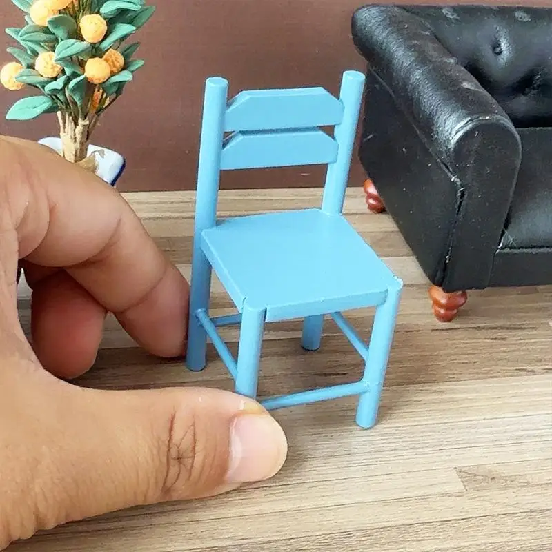 1 قطعة دمية محاكاة كرسي أزرق صغير مع مسند الظهر كرسي مصغر نموذج بيت الدمية المشهد الصغير الأثاث ديكور التبعي