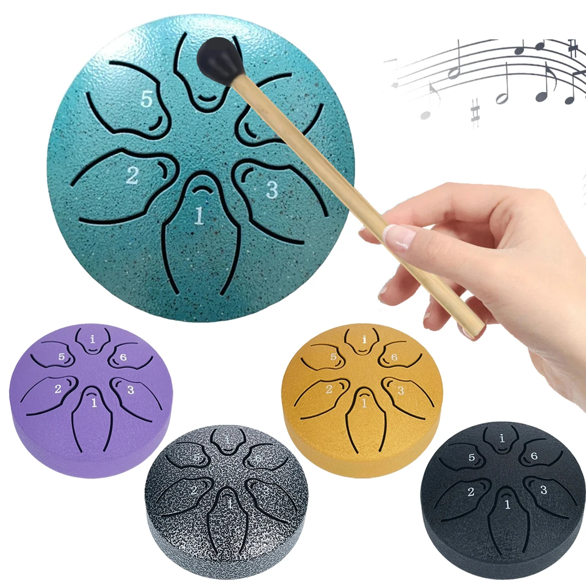 

Miwayer 3 Inch 6 Notes Steel Tongue Drum – Bowling Pattern, Carbon Steel, 5 Colors (Black/Green/Gold/Silver/Purple), for Yoga