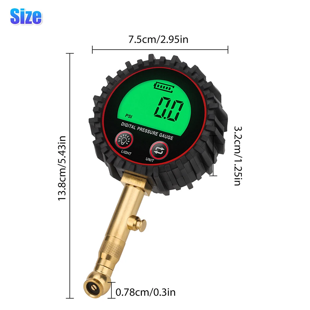 Tire Pressure Gauge 3-255PSI Heavy Duty Backlight LCD Display Digital Air Pressure Gauge For Car Trucks Bikes Acesssories