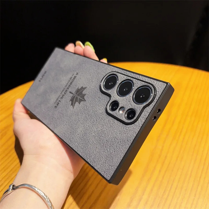 Роскошный кожаный чехол с текстурой кленовых листьев для Samsung Galaxy S25 S24 S23 S22 Ultra Plus A73 A72 A56 A55 5G противоударный чехол