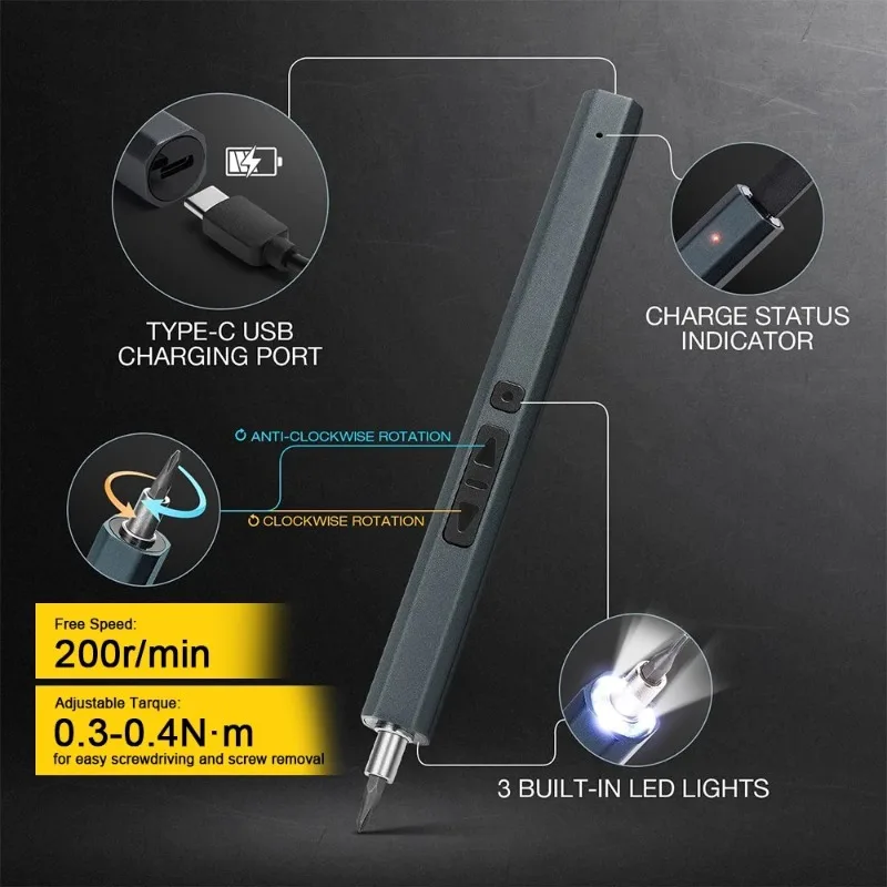 Mini cacciavite elettrico, set di cacciaviti elettrici di precisione a batteria ricaricabili 12 in 1, luci a LED, tappetino magnetico
