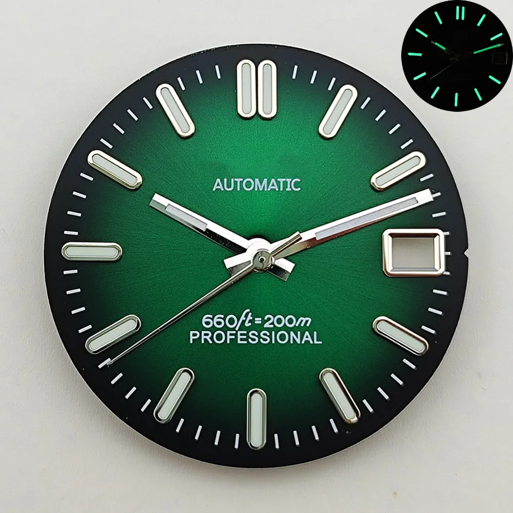 Quadrante meteorite da 28,5 mm quadrante S quadrante luminoso verde adatto per accessori per orologi con movimento NH35 NH36