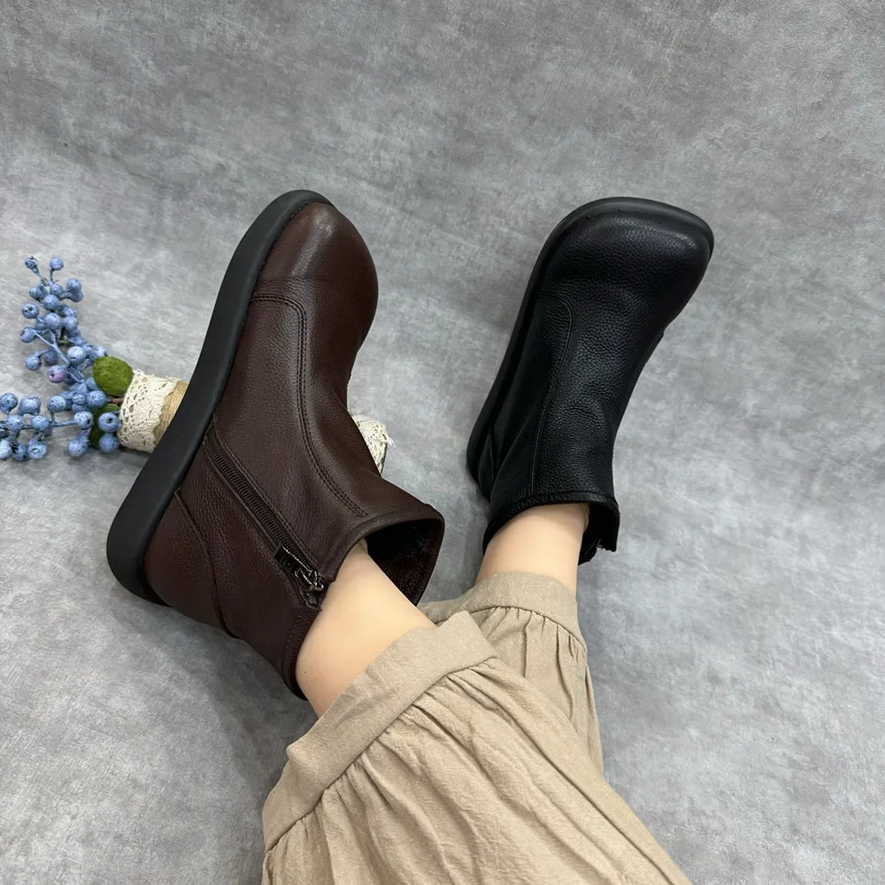 Birkuir Square Toe Ankle Boots For Women Zip Flat Platform Shoes Short Boots Luxury Genuine Leather Deep Mouth Thick Heel Boots