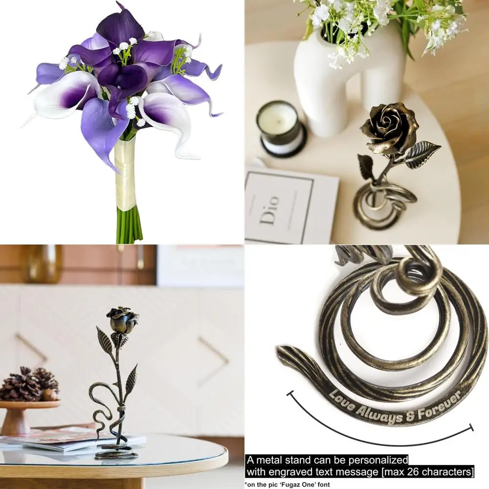 

Elegant Purple and Lavender Wedding Bouquet with Realistic White Calla Lily Accents