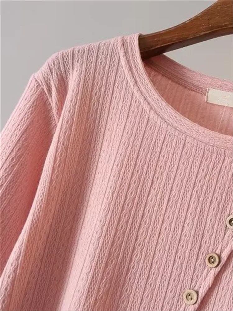 Plus Size Women Clothing Spring And Autumn Wear Long Sleeve Crew Neck T-Shirt Knitted Stretch Fabric With Pattern Top Free Shipp