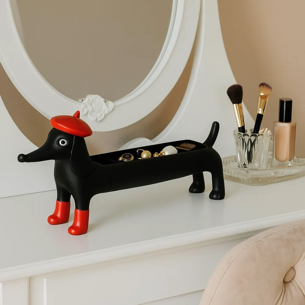Resin Dachshund Ring Organizer Dustproof Ring Holder Jewelry Display Box Home Decor Ornament Ring Trinket Storage Box Lady Girls