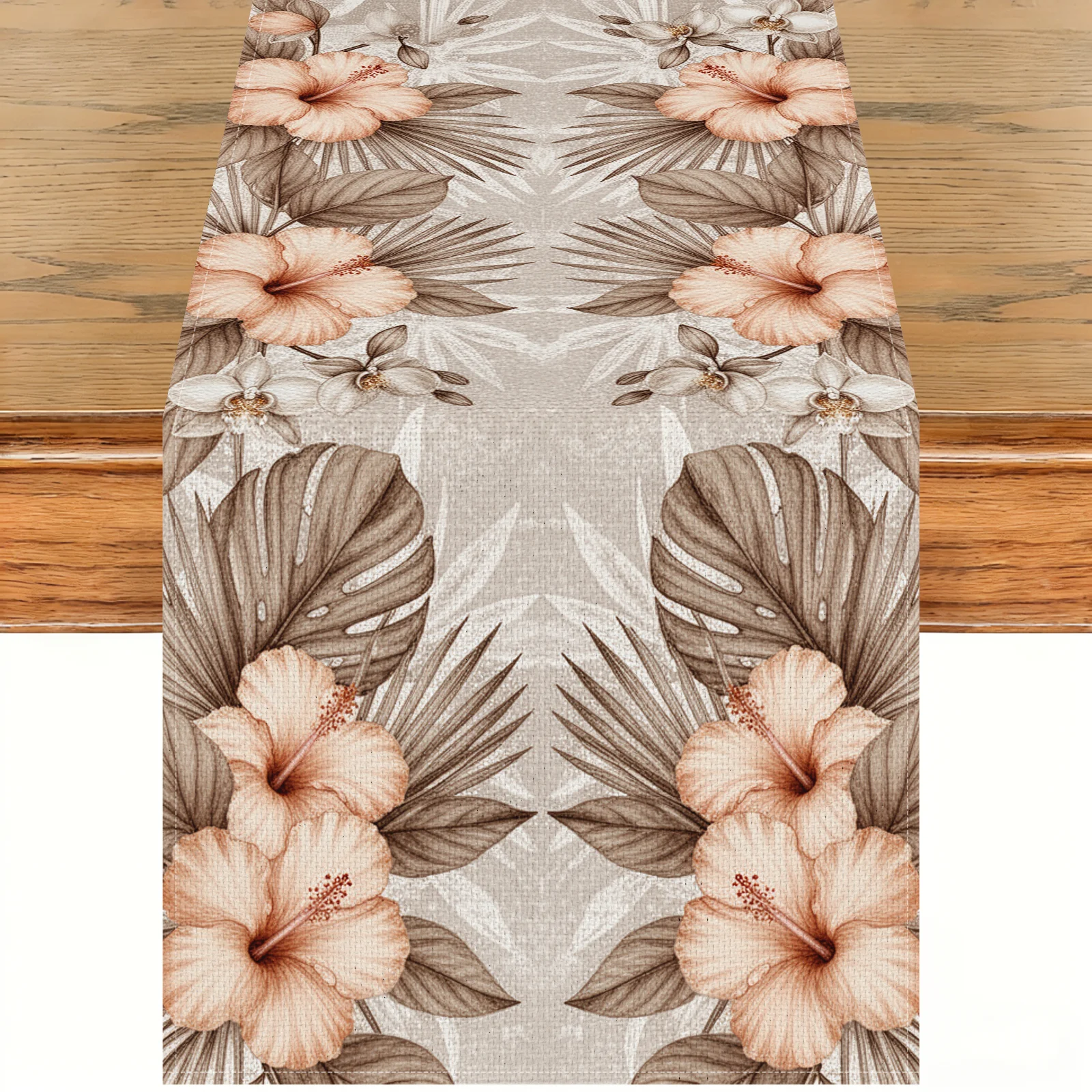 

Тропическая льняная дорожка на стол в стиле фермерского дома с цветочным узором, 13x72 дюйма, с пальмовыми листьями, моющаяся, устойчивая к выцветанию, декор для обеденного стола с экзотическими цветами