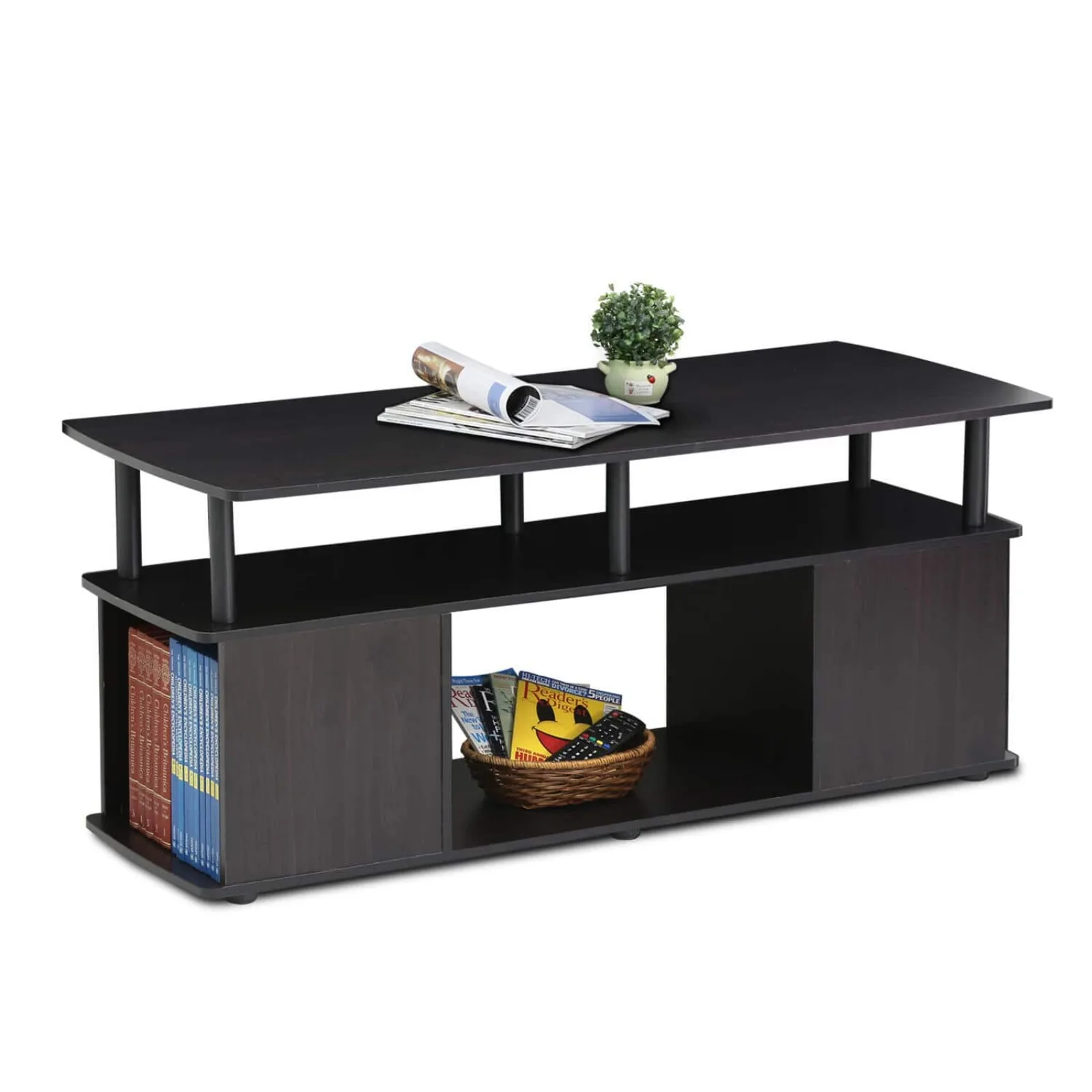 US 48 in. Blackwood Large Rectangle Wood Coffee Table with Shelf