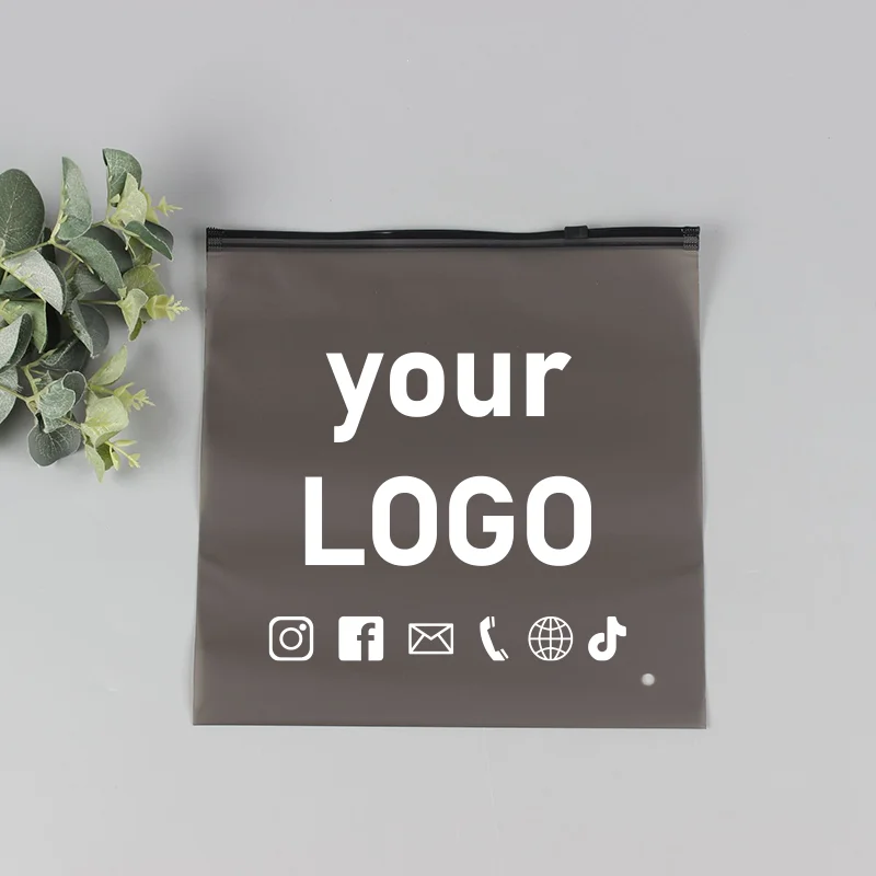 

50pcs transparent black zipper bag clothing packaging bag custom gift bag reusable frosted ziplock bag with logo printed
