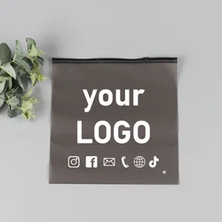 50pcs transparent black zipper bag clothing packaging bag custom gift bag reusable frosted ziplock bag with logo printed