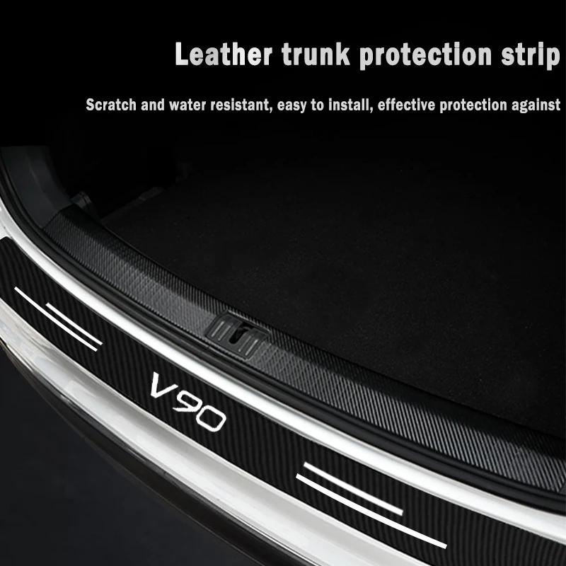 Car Rear Trunk Bumper Guard Plate Anti-Scratch Stickers for Volvo V90 Emblem Carbon Fiber Anti-Kicked Protector Strip Decal