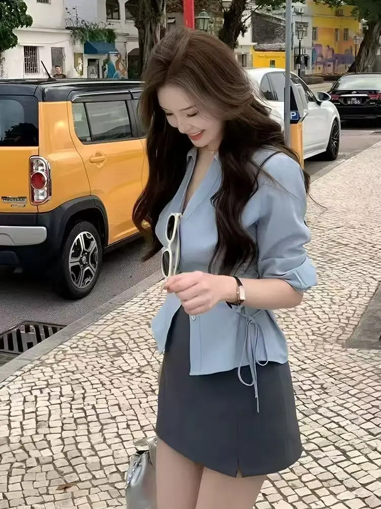 เสื้อเชิ้ตแขนยาวผู้หญิง ผ้าฝ้าย แต่งลูกไม้ ติดกระดุม ทรงหลวม คอปกพับ สไตล์เกาหลี ผู้หญิง น่ารัก สดใส วัยรุ่น ฤดูใบไม้ผลิ ใส่ทำงาน