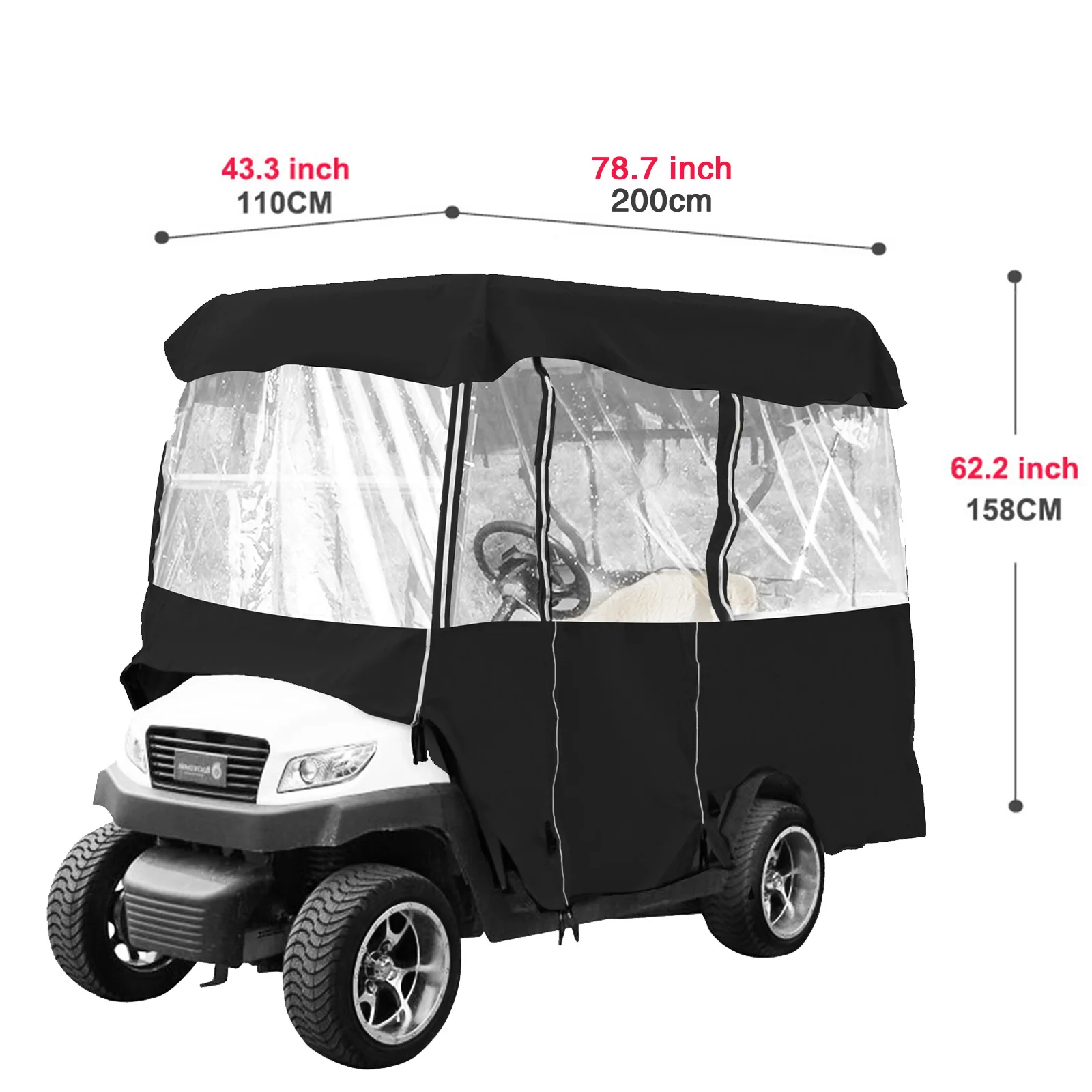 Golf Cart Enclosure, 4Person Golf Cart Cover, 4Sided Fairway Deluxe, 300D Waterproof Driving Enclosure With Transparent Windows