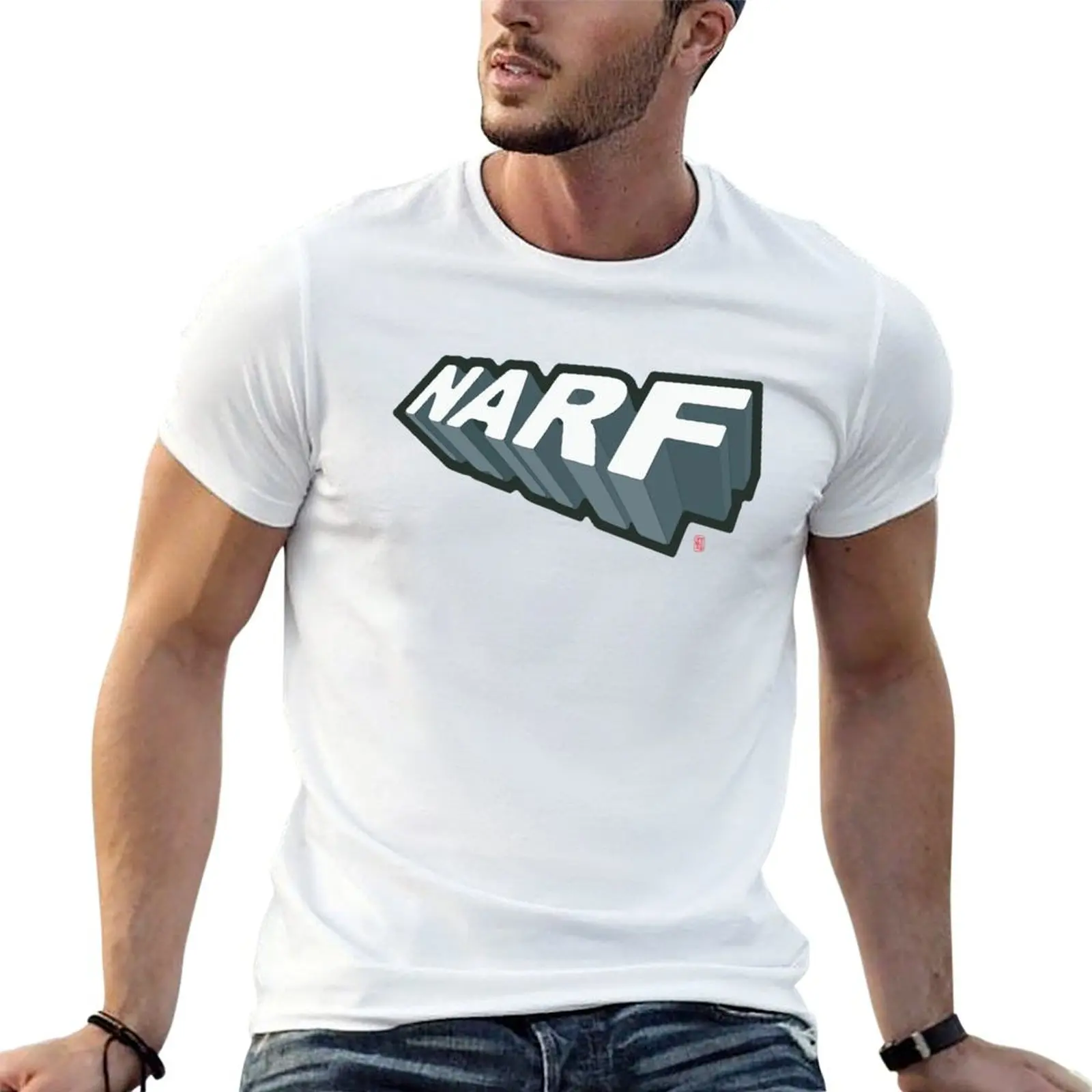 Camiseta Narf masculina, camiseta gráfica de algodão, camiseta masculina de algodão pesado