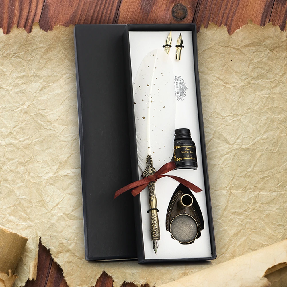 

Retro Calligraphy Feather Dip Pen with 2 Nib Quill Fountain Writing Stationery No Ink