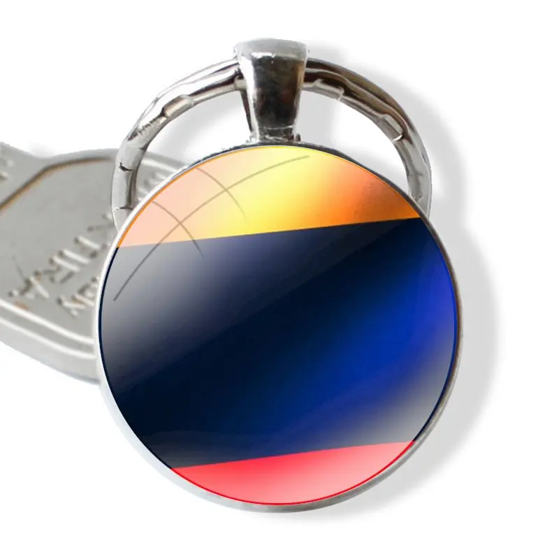 Republic Colombia  Flag Keychain Handmade Glass Cabochon Key Ring Holder Pendant Key Chains