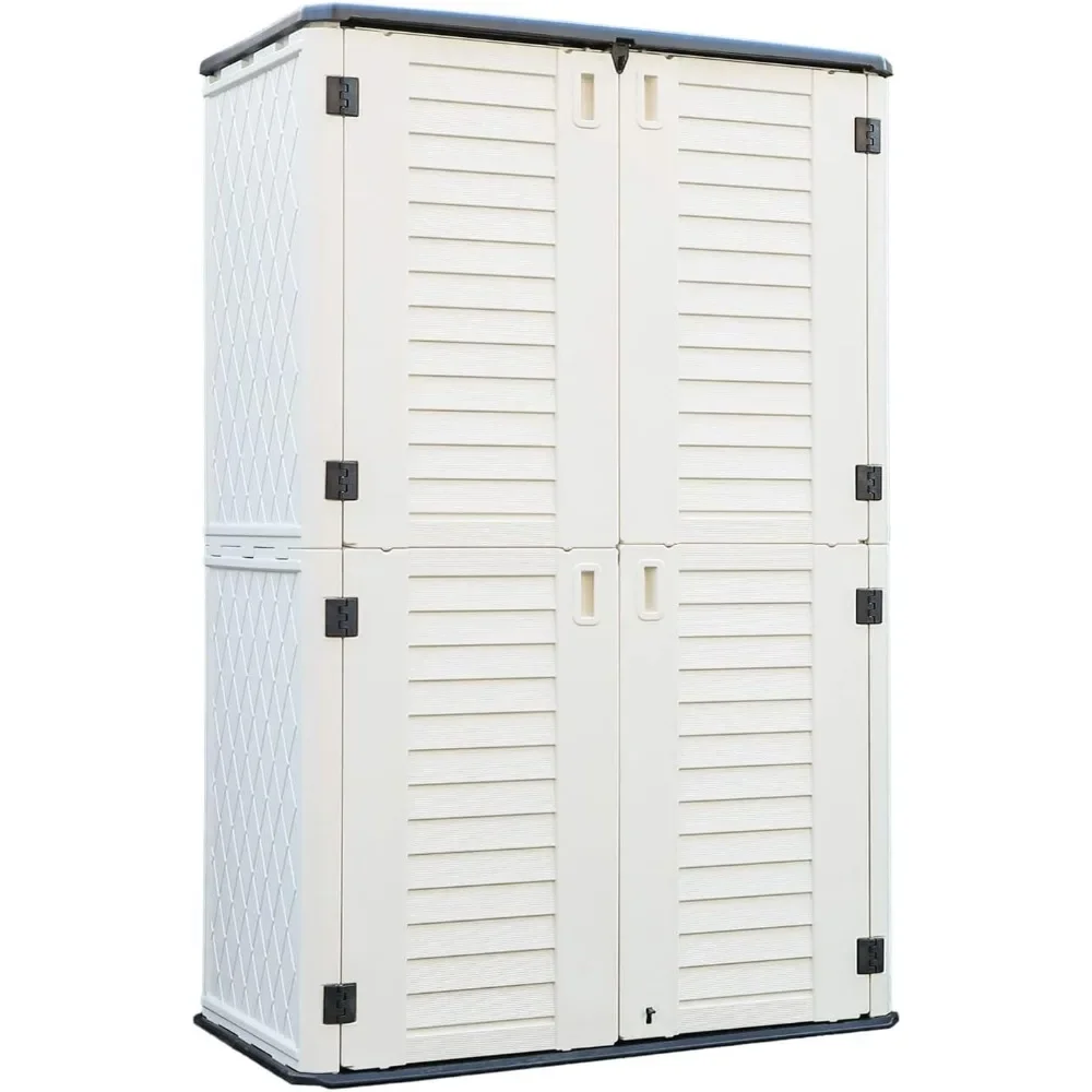 Outdoor Storage Cabinet Waterproof,Outdoor Storage Sheds with Floor, Double-Layer Storage Shed for Generator/Long-Handled Tools