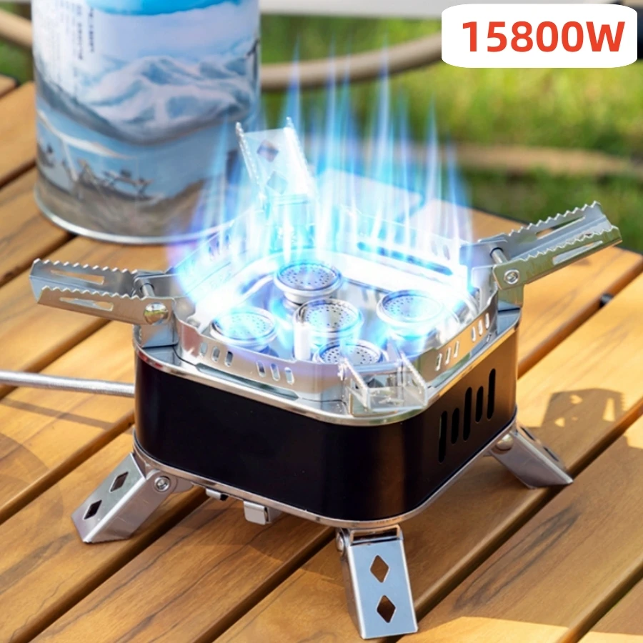 New Windproof 5-Core Burner Camping Stove 15800W High-power Strong Fire Tourist Burner Portable Folding Outdoor Gas Stove