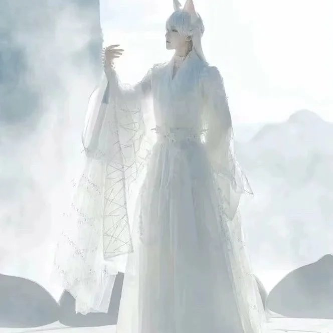 

Universal White Flower Fairy Cosplay Costume Men Women Ancient Heavy Industry Hanfu Vintgae Halloween Event Game Anime COS Suits