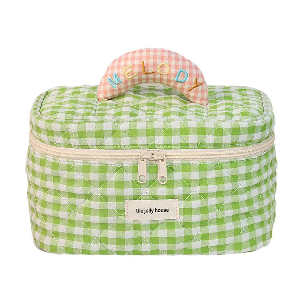 1pc cute color contrast check delicate bucket makeup bag for ladies outdoor travel P2P2