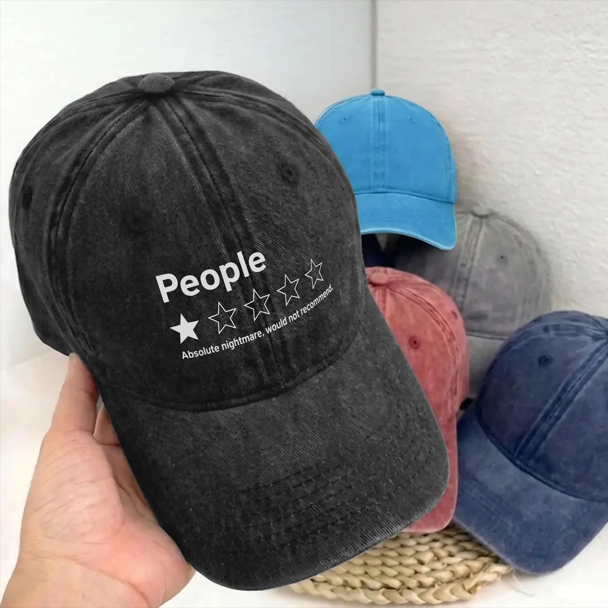 Funny People One Star Rating Unstructured Baseball Caps Distressed Washed Absolute Nightmare Snapback Hat Workouts Adjustable