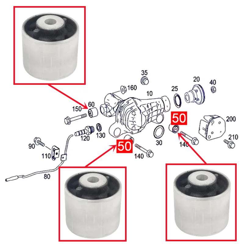 Front Differential Mount Bushing For Mercedes Benz W164 X164 ML300 ML350 ML500 ML63AMG GL350 GL450 GL550 1643330014 1643331314