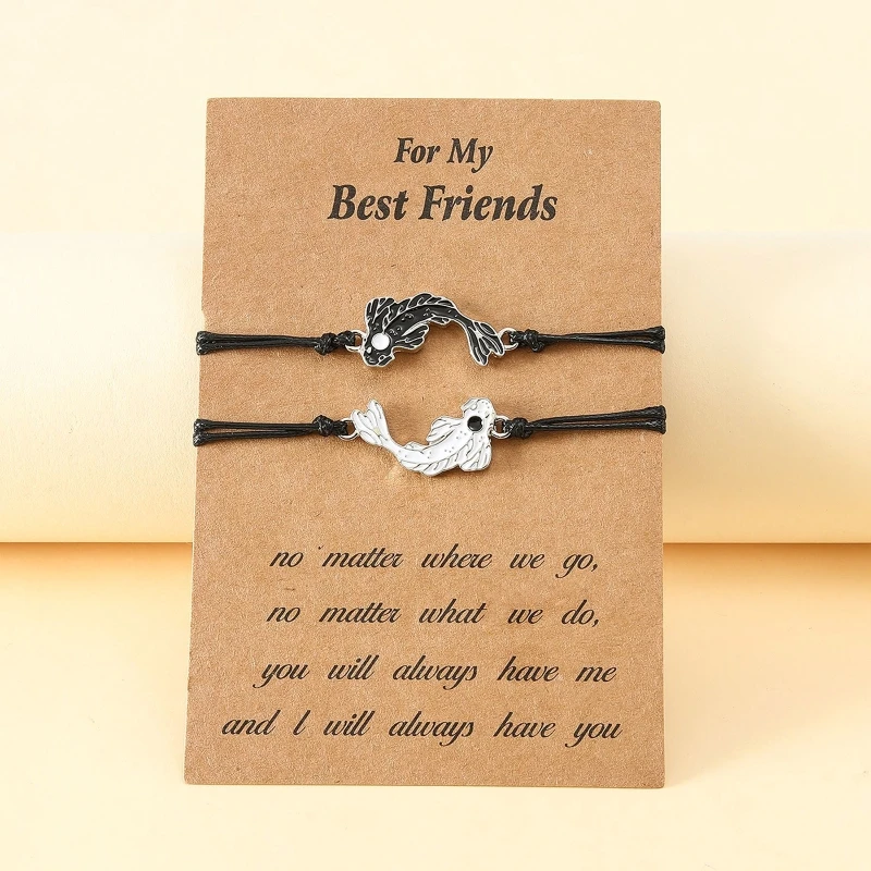 1/2Pcs Couple Braided Rope Bracelet for Chi Yin Yang Fish Necklace Adjustab